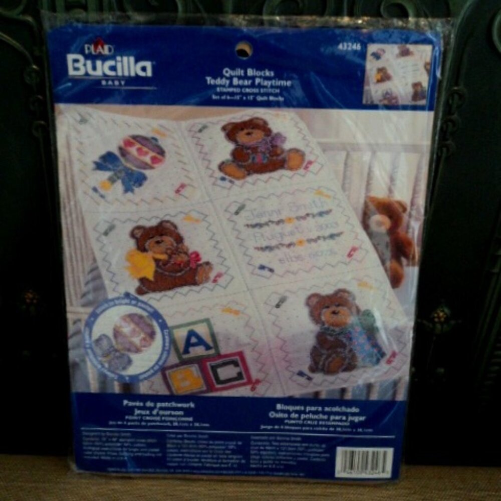 Bucilla stamped cross stitch quilt~ "Teddy Bear Playtime"